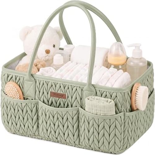 Konssy Baby Diaper Caddy Organizer, Braided Quilted Design with PU Handles
