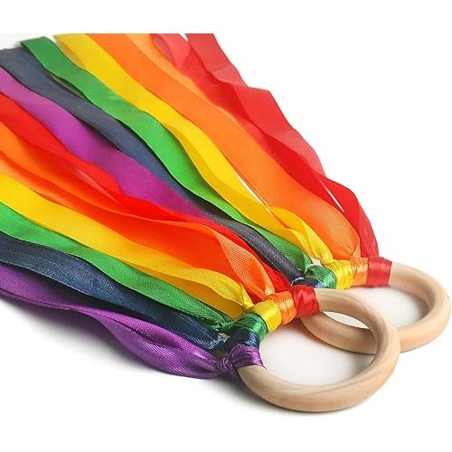 MEROCO 2pcs Rainbow Hand Ribbon Kite with Bells Dancing Ribbon Streamers Cloud Shape Beach Activities Rainbow Hand Kites for Kids
