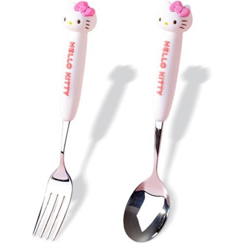 2 PCS Spoon and Fork Set, Cute Stainless Steel Silverware Set, Cartoon Salad Forks and Soup Spoons, Gift for Her