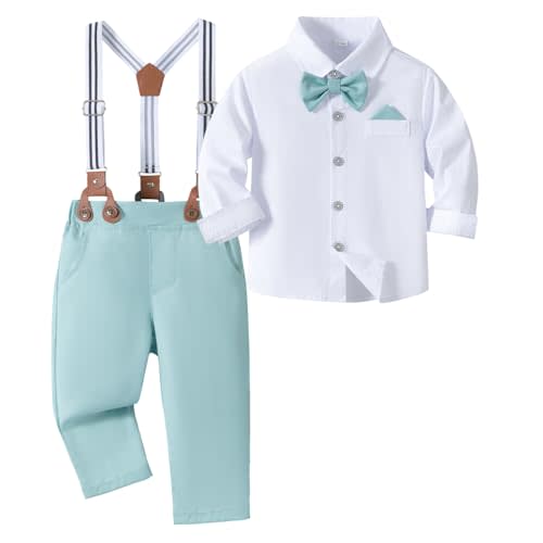 SALNIER Toddler Boy Suit Baby Boys Wedding Dress Outfit Formal Gentleman Clothes Set Dress Shirt Bowtie Suspenders Pants