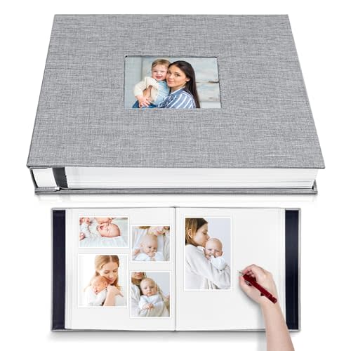 HoneyTolly Large Photo Album Self Adhesive, DIY Scrapbook Album for 4x6 8x10 Pictures, 40 Pages Linen Cover Memory Book, Ideal Gift for Family Travel Wedding Baby Christmas Anniversary(Grey)