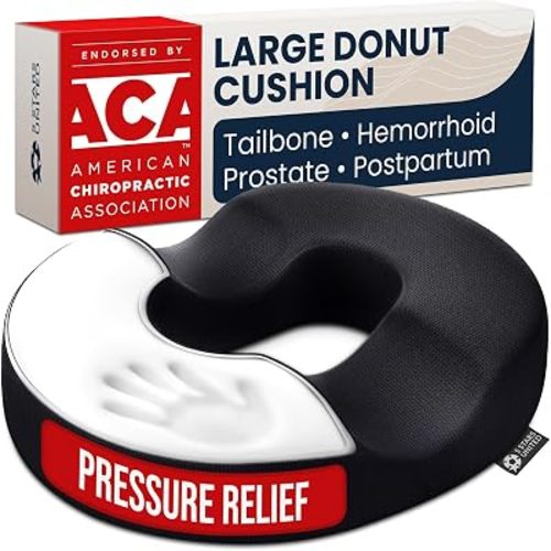 5 STARS UNITED Donut Pillow for Tailbone Pain & Hemorrhoids – Large Memory Foam Lifting Cushion for Bed Sore-Prone Areas & Pressure Relief – Prostate, Postpartum & Pregnancy Support, Black Mesh Cover