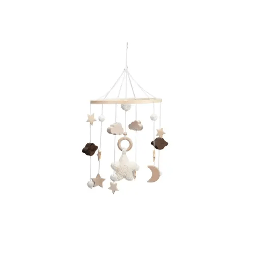 Baby Nursery Wooden Hanging Toy Crib Mobile, Rattan Shapes