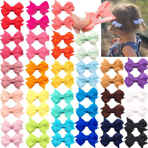 JOYOYO 50Pcs 25 Colors in Pairs Tiny 2" Baby Hair Bows Fully Covered Barrettes Clips for Little Girls Infants Toddlers