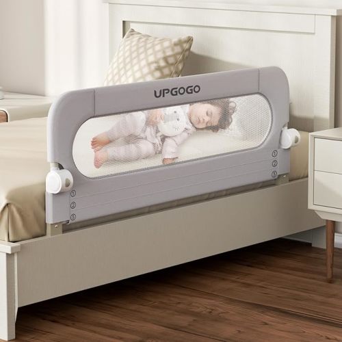 UPGOGO Folding Toddler Bed Rails for Crib,Safety Toddler Bed Rails,Bed Guard Rail with Reinforced Anchor Safety System,Bed Rail for Kids Fit,Bunk,Full Size,Queen,King,Twin(Grey,33"x23.6")