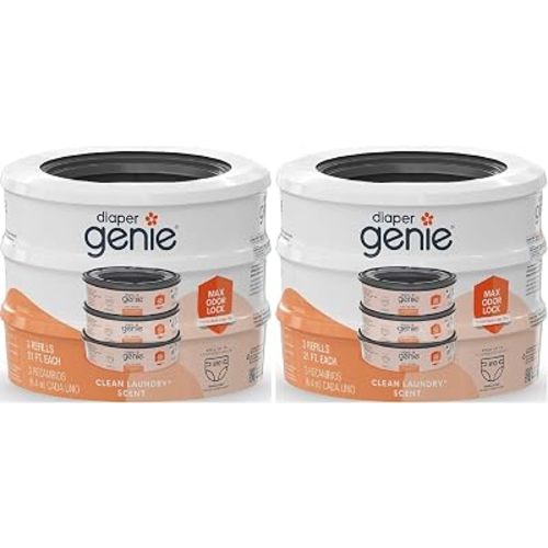 Diaper Genie Bags Refills 270 Count (Pack of 6) Clean Laundry Scent | Diaper Pail Refills with Max Odor Lock | Holds up to 810 Newborn Diapers