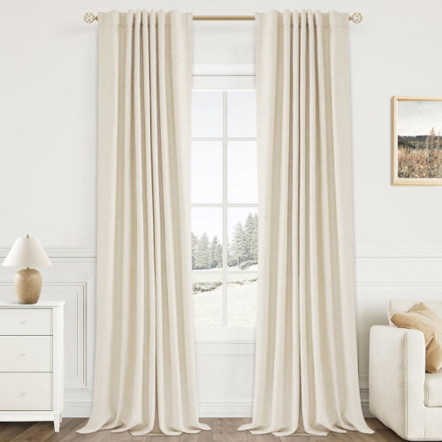 Gracie Oaks Graciella Thermal Insulated Faux Linen Textured 100% Blackout Curtains for Bedroom Living Room Back Tab/Rod Pocket & Reviews | Birch Lane