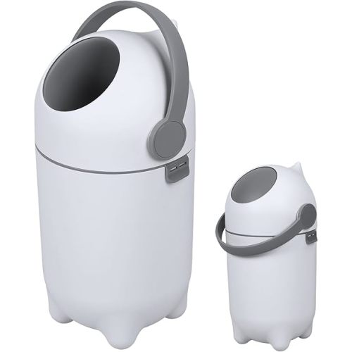 Odor Proof Diaper Pail, 15L Large Capacity Portable Plastic Trash Can, Airtight Diaper Disposal Bin for Bathroom, Bedroom & Nursery White