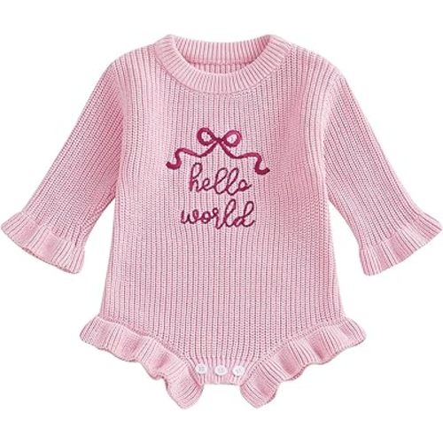 Baby Girl Fall Winter Clothes Newborn She's Here Bow Embroidery Knit Sweater Romper Warm Casual Bodysuit