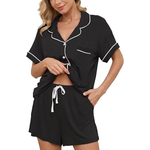 Pajama Sets for Women 2 Piece Soft Button Down Pj Sets Sleepwear Short Sleeve Loungewear Shorts with Pockets, S-XXL