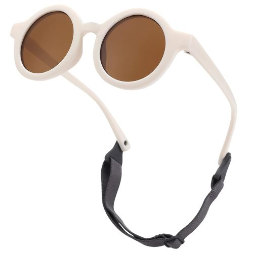 COASION Baby Polarized Round Sunglasses Flexible Rubber Shades with Strap for Toddler Newborn Infant Ages 0-24 Months