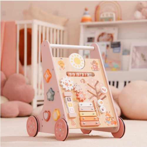 ROBUD Wooden Pink Baby Push Walker