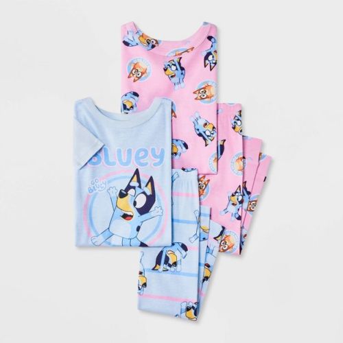 Toddler Girls' 4pc Snug Fit Bluey Cotton Pajama Set - Blue/Pink 2T