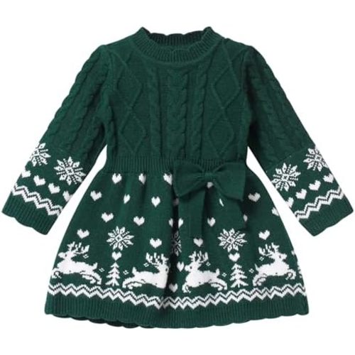 ABAFIP Newborn Baby Girl Christmas Sweater Dress Crochet Knitted Ruffle Long Sleeve Fall Winter Xmas Dress Outfit