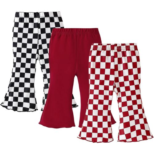 SOBOWO Baby Girl Flare Pants Checkered 3 Pack Toddler Bell Bottoms 6M-4T