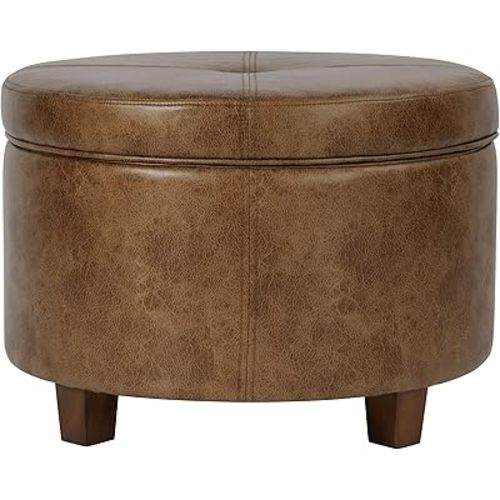 HomePop Large Leatherette Storage Ottoman - Distressed Brown Faux Leather