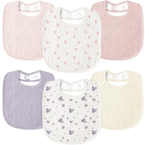 Susurration Muslin Baby Drool Bibs 6Pack Soft Square Adjustable Baby Bandana Bibs for Unisex Girls & Boys