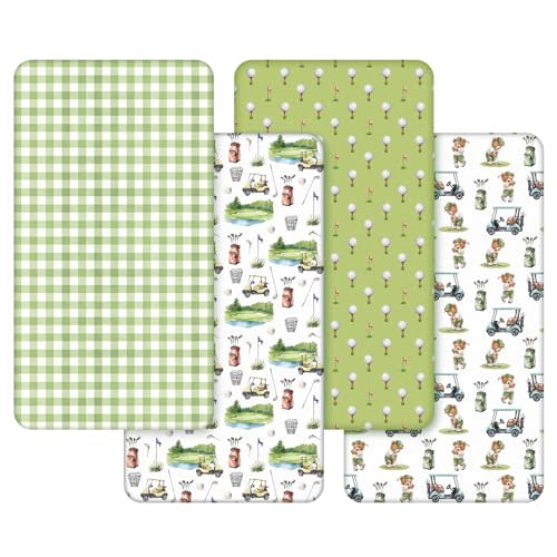 VitalCozy 4 Pcs Golf Crib Sheet Set Newborn Bedding Nursery Baby Sheets for Girl Boys Baby Gifts for Standard Crib and Toddler Mattresses, 52 x 28 x 8 Inches