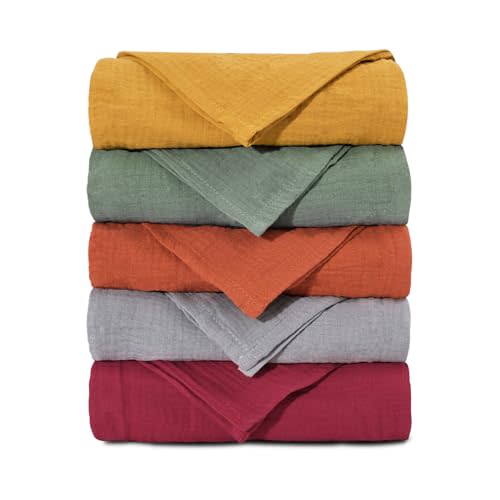 Muslin Receiving Blankets, Neutral Blanket Swaddling for Newborn Boys and Girls, 5 Pack Breathable and Skin-Friendly Swaddle Wrap for Infant Baby (Fresh Colors)