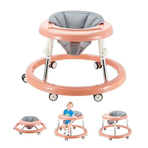 Folding Baby Walker,Height Adjustable Baby Walker for Babys 6-18 Months (Pink)