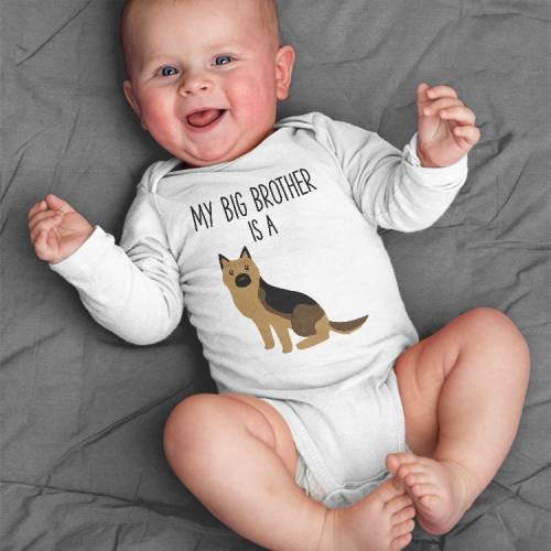 My Big Brother / Sister is a German Shepherd Dog Baby Bodysuit, Dog Baby Boy Girl Long Sleeve Baby Bodysuit, Baby Shower Gift Announcement