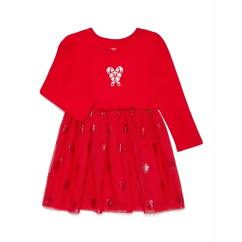 Holiday Time Toddler Girls' Christmas Tutu Dress with Long Sleeves, Sizes 12M-5T