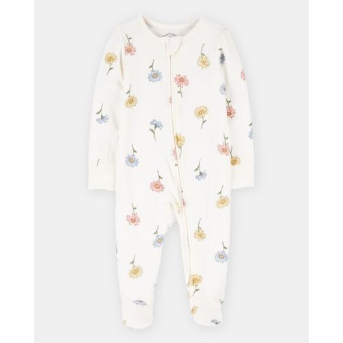 Baby Girl Floral Print 2-Way Zip: 3M, Ivory