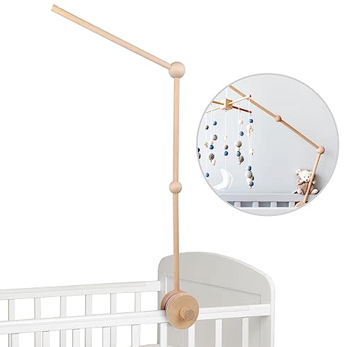 Wooden Baby Crib Mobile Arm - Baby Mobile Hanger Arm (33 inch, Natural Beech Wood) -Mobile Arm for Crib, Mobile Holder for Crib, Baby Girl Nursery Decor(Wooden Color 1)