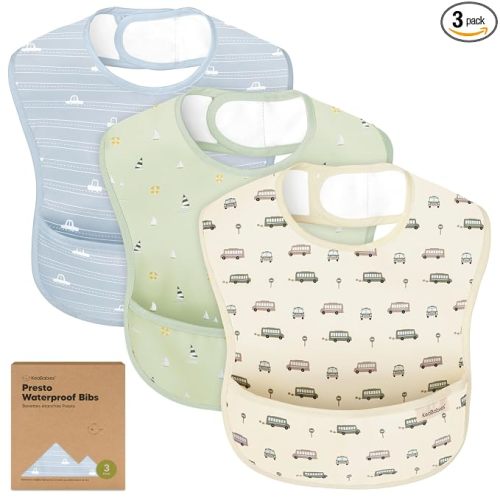 KeaBabies 3-Pack Waterproof Baby Bibs for Eating, Lightweight (Vessels)