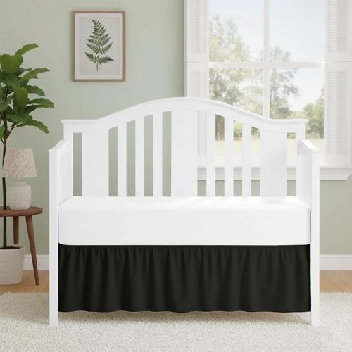 Luxury Crib Bed Skirt 28" x 52" with 14 Inch Drop Soft & Breathable Dust Ruffle Fits Standard Crib and Toddler Bed Nursery Microfiber Fabric Ruffle Bed Skirt for Baby Boys or Girls Black Solid