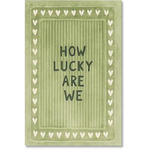 How Lucky Are We Wall Art Print Green Inspirational Quote Canvas Poster Retro Striped Positive Motivational Affirmation Aesthetic Room Decor for Bedroom Living Room Office 8x12inch Unframed