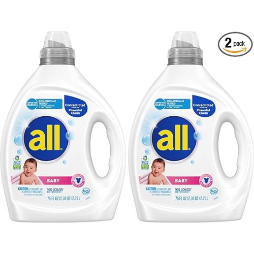 all Baby,Gentle for Baby,Liquid Laundry Detergent,Hypoallergenic for Sensitive Skin,Concentrated,75oz,100 Loads,(Pack of 2)
