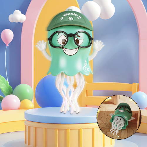 Playful Wiggly Dancing Squid Toy - Obstacle Sensor Toy with Lights & Music, Interactive Crawling Dancing Toy, Safe Material, Enhances Hand-Eye Coordination & Sensory, 4.92*3.31*8.27in, Green