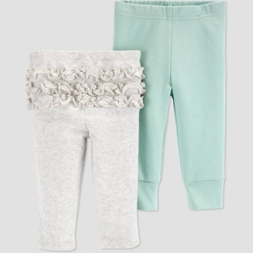 Baby Girls' 2pk Chicken Ruffle Pull-On Pants - Just One You® made by carter's Gray/Green