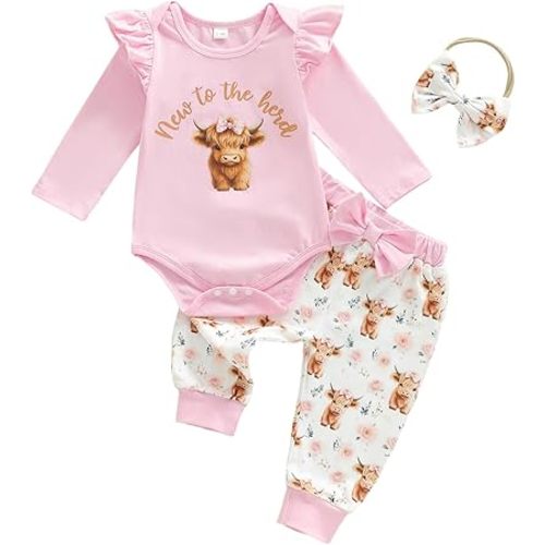 Western Baby Girl Fall Clothes Newborn Long Sleeve Letter Romper Pants Set 3Pcs Infant Cowgirl Country Outfit