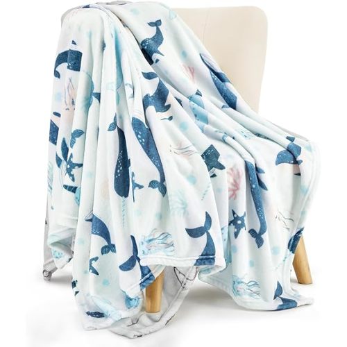 TILLYOU Toddler Flannel Blanket - Warm and Cozy Baby Blanket for Boys and Girls, Smooth and Creamy Blanket, Cute and Lightweight, 40×50 inches, Whale