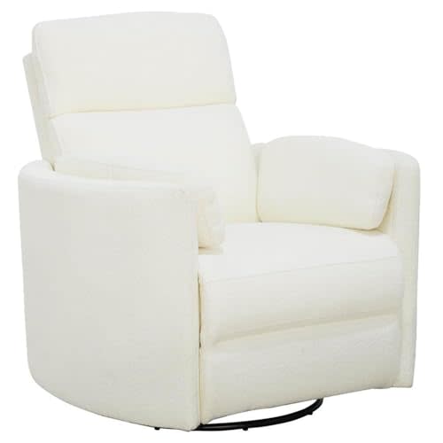 Parker Living Radius Contemporary Chenille Fabric Power Swivel Glider Recliner with Luxurious Foam, USB Charger, Chaise-Style Footrest, 240-Degree Swivel, in Revel Oyster/White Finish