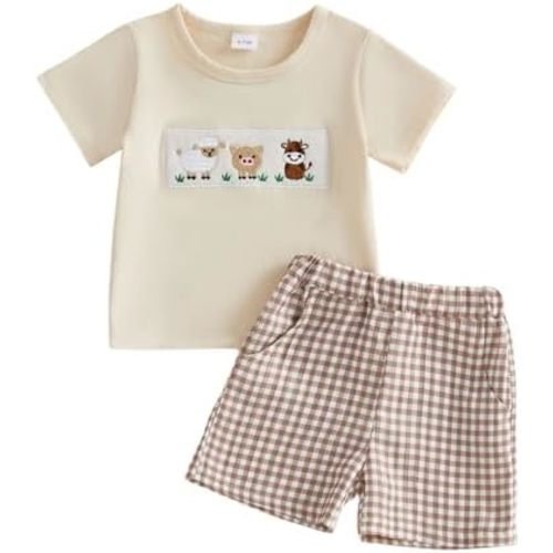 Kaipiclos Toddler Baby Boy Summer Outfits 12 18 24 Month 2T 3T 4T Boys Clothes Retro Farm Shirt Truck Baby Tee + Shorts Set
