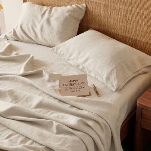 Bedsure Cotton Linen Sheet Set, Queen Bed Sheets, PureWoven Soft, Breathable & Anti Pilling, Deep Pocket Fitted Bedsheets Up to 16 Inches, 4 Pieces