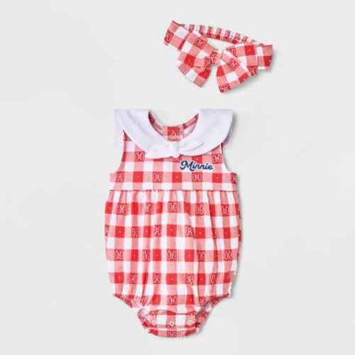 Baby Girls' 2pc Disney Minnie Mouse Gingham Romper & Headband Set - Red 6-9M