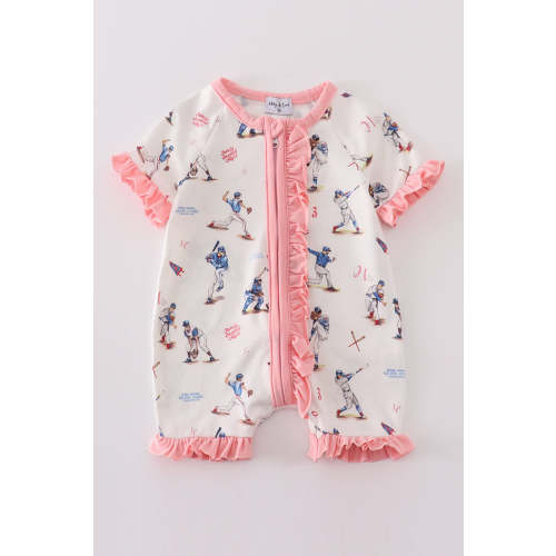 Baseball print girl romper – HoneyBean
