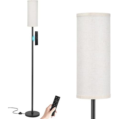 Ambimall 64'' Floor Lamps for Living Room with Remote Control and Stepless Dimmable Colors Temperature & Brightness, 9W Bulb Included(Beige Lampshade & Black Pole)