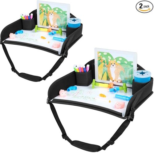 COOLBEBE Kids Travel Tray for Toddler Car Seat, Travel Tray for Airplane, Toddler Car Seat Lap Tray, Carseat Table Tray for Kids Travel Activities (Black -2PCS)