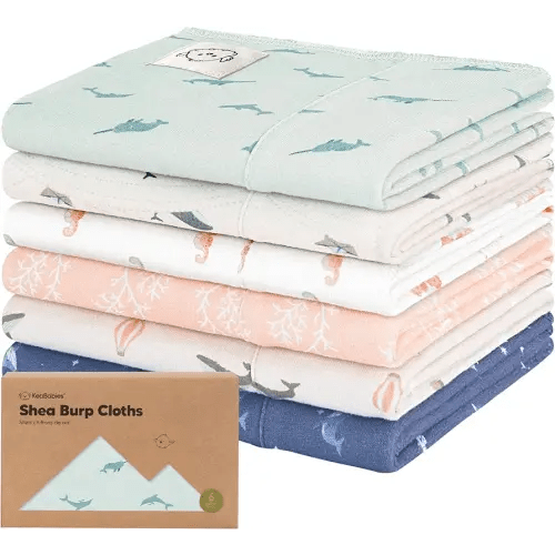Organic Burp Cloths Baby Boy, Girl - 6-Pack Large Cotton Burping Cloths for Babies, Spit Up Rags, Super Absorbent, Ultra Soft Newborn Rag, Gender Neutral, Machine Washable, Durable (Marine Muse)