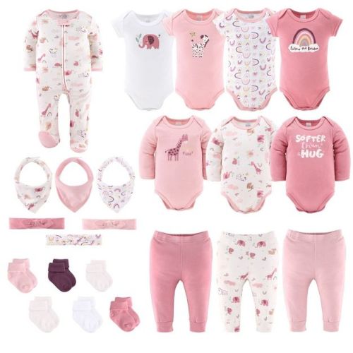 The Peanutshell Layette Gift Set for Baby Girls, Safari Rainbow, 23 Essential Pieces