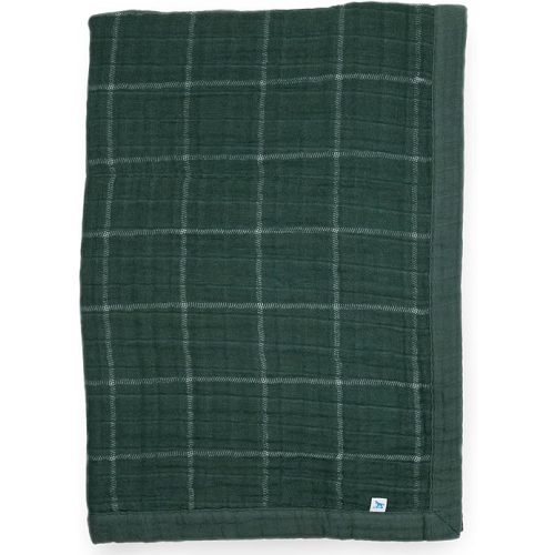 Little Unicorn Evergreen Plaid Cotton Muslin Quilt Receving Blanket | 100% Cotton | Super Soft | Babies and Toddlers | 30" x 40" | Machine Washable