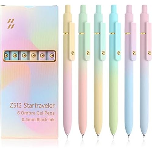 UIXJODO 6 Pcs Gel Pens 0.5mm Quick Dry Black Ink Pens Fine Point Smooth Writing Pens, Cute Office and School Supplies Gifts for Women Teacher Students (6 Pcs Ombre Gold)