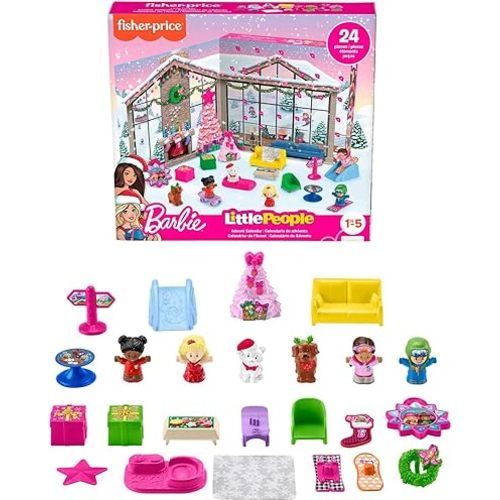 Fisher-Price Little People Barbie Toddler Toy 2025 Advent Calendar Playset, 24 Christmas Figures & Pieces for Pretend Play Kids Ages 18+ Months