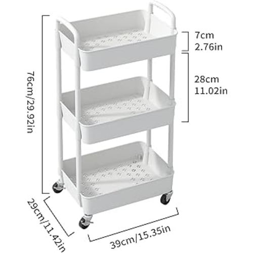 Amazon.com: Sywhitta 3-Tier Plastic Rolling Utility Cart with Handle, Multi-Functional Storage Trolley for Office, Living Room, Kitchen, Movable Storage Organizer with Wheels, White : Office Products