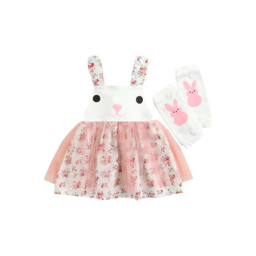 jaweiw Infant Toddler Baby Girl Easter Dress Sleeveless Bunny Mesh Princess Dress Summer Sundress Leg Warmers Set